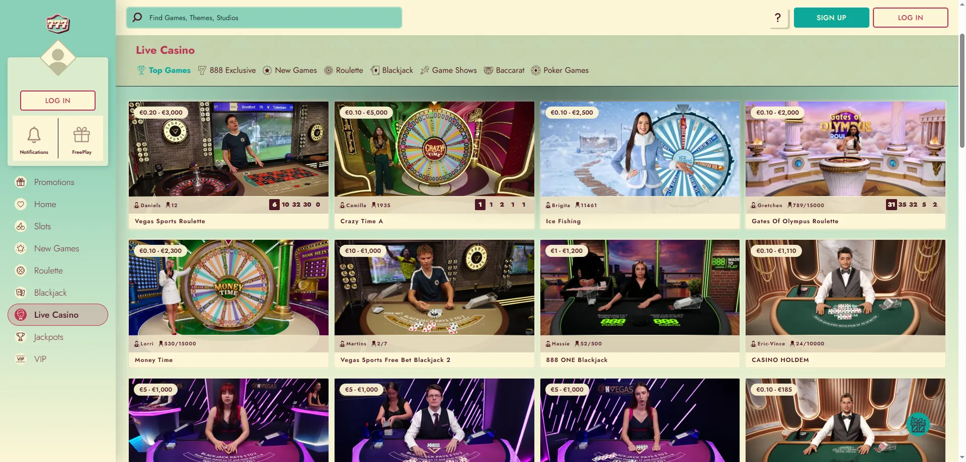 777 Casino live dealer tables — roulette blackjack and baccarat